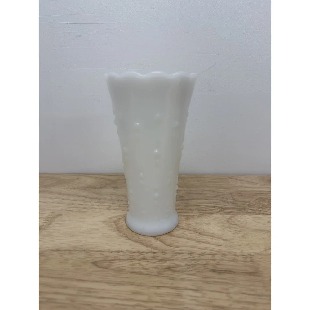 Vintage milk glass raised dot flower vase 7